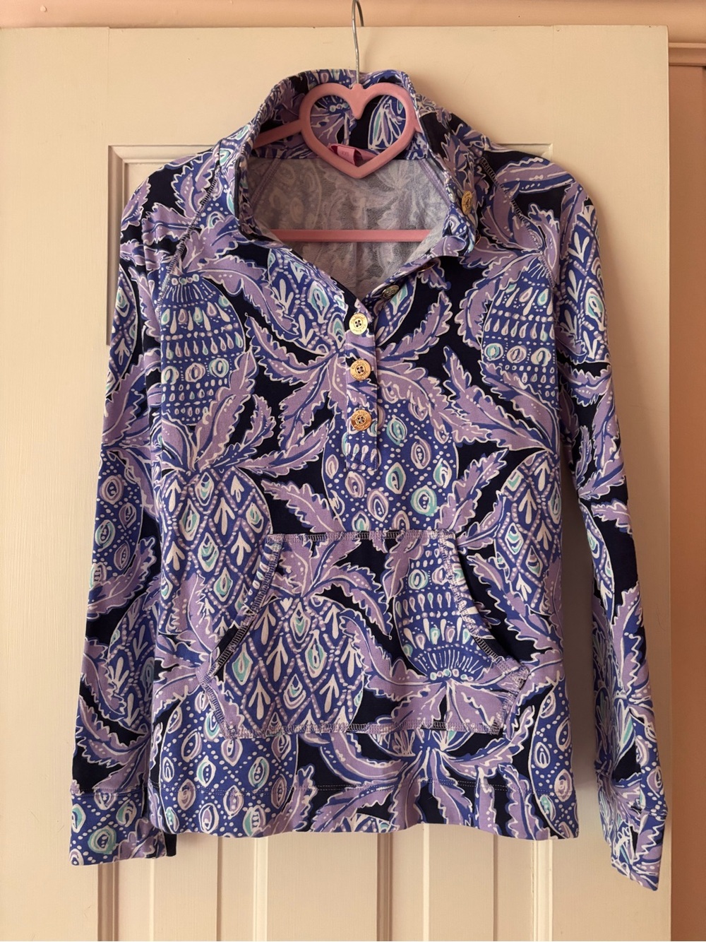 Lilly Pulitzer Lavender and Navy Printed Pullover